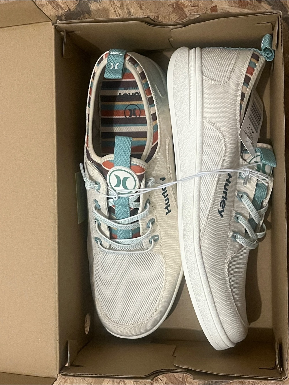 Hurley White Sneakers with Teal and Multicolor Stripe Details